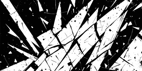 Abstract black and white explosion background with geometric shapes and splatter