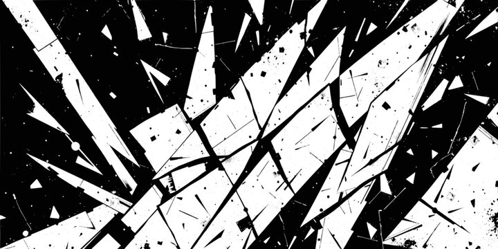 Abstract black and white explosion background with geometric shapes and splatter