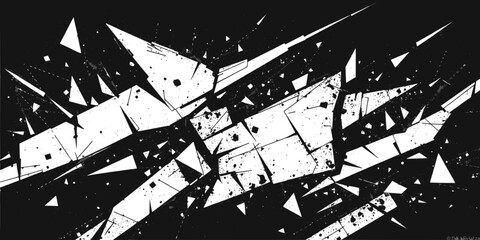Abstract black and white geometric background with shattered glass effect design