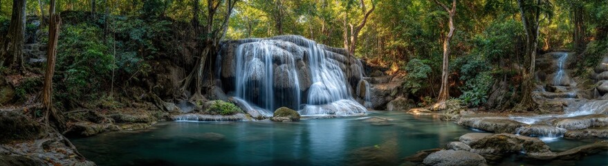 Obraz premium Lush Waterfall cascading into a tranquil pool