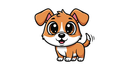 Obraz premium Adorable cartoon puppy with bright eyes and a wagging tail on a white background