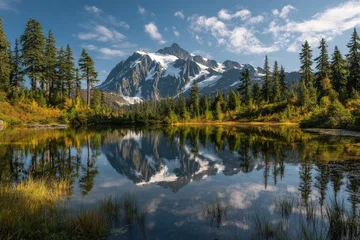 Poster Reflectie Autumnal mountain lake reflected  © muhammad