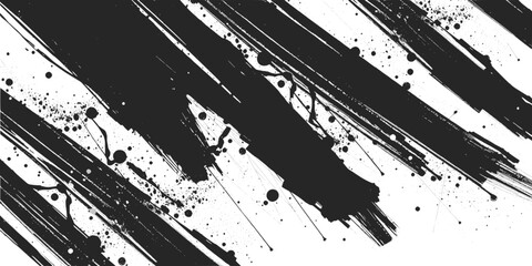 Black ink brush stroke with splatter for design element