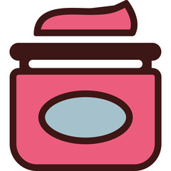 Pink Jar With Pink Cream And Oval Label On Transparent Background Flat Icon Style