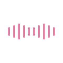 A neon pink graphic of an audio waveform, displaying varying amplitude levels against a white background.