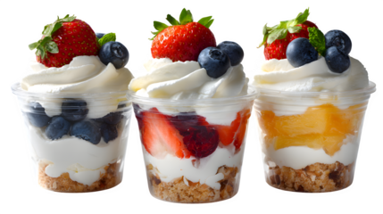 Fruit Parfait Trio, isolated on transparent background