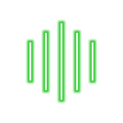 Abstract glowing green bars arranged vertically with a central, taller bar, on a white background.