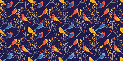 vector illustration seamless birds on branch pattern for nature and textile design