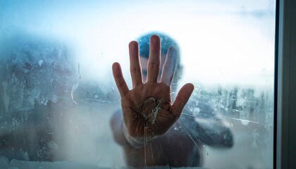 ガラスを打ち破ろうとする写真