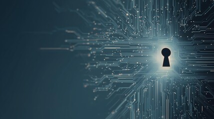 Digital keyhole revealing a network of circuits, symbolizing cybersecurity and data protection