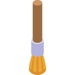 Isometric Illustration of a Makeup Brush with Wooden Handle and Soft Bristles on a Transparent Background