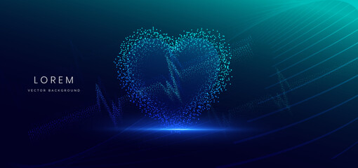 Particle futuristic heart rate hi tech on dark blue background. Icon medical concept.