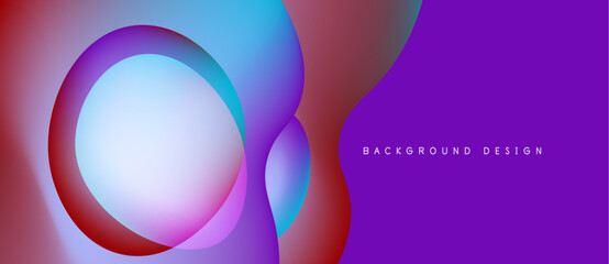 Abstract vibrant design features overlapping circles, gradients. Purple dominates right side, redblue left. Modern aesthetic.
