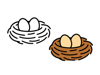 Simple bird nest with eggs outline illustration for coloring. Ideal for nature, wildlife, and spring-themed coloring books or kids’ printable art activities.
