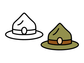Simple scout hat outline illustration for coloring. Great for kids’ camping, scouting, or adventure-themed coloring books and printable activities.