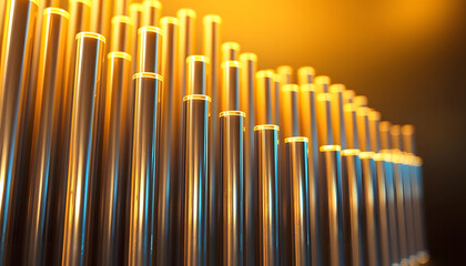 A golden barcode pattern with yellow lines forms an abstract background for a 3D finance graph showing market growth and business chart design