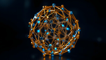 A glowing gold sphere 3d design representing a connection concept in a technology network