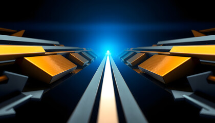 An abstract background of arrows embodies the speed and motion of yellow taxis on a night highway, mirroring a creative idea symbol for fast travel