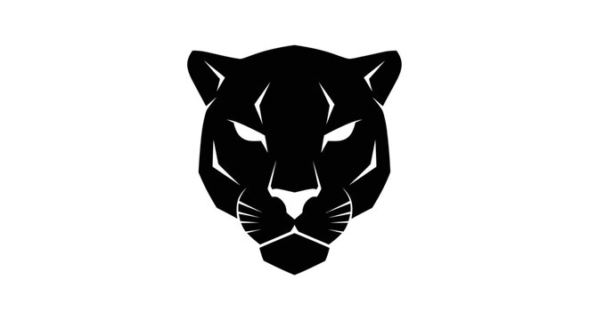 Elegant black panther head logo design with sharp edges on a stark white background