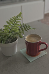 Red coffee cup on a table