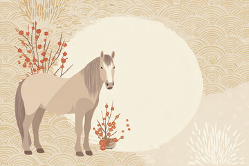 和風の馬と梅のイラスト