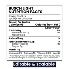 Busch Light Nutrition Facts Label Editable and Scalable