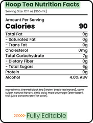 Hoop Tea Nutrition Facts Label Editable Vector Template