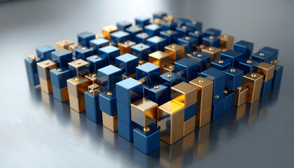 An abstract 3d cube illustration of a business team leader concept showing diverse people as a workforce in a technology building pattern