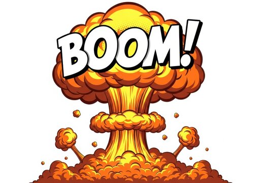 Explosion boom comic style text effect image isolated on white background