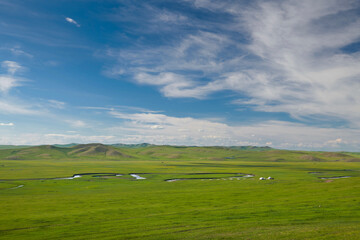 The scenery of the Mergel River on the Hulun Buir Grassland in Inner Mongolia Autonomous Region, China