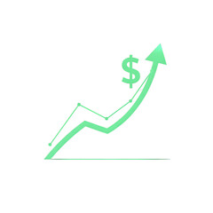 Green upward financial graph with dollar sign isolated on transparent background