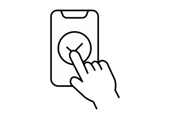 Icono negro de teléfono móvil con casilla de verificación y mano 