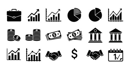 Collection of financial and business vector icons symbolizing market trends and finance