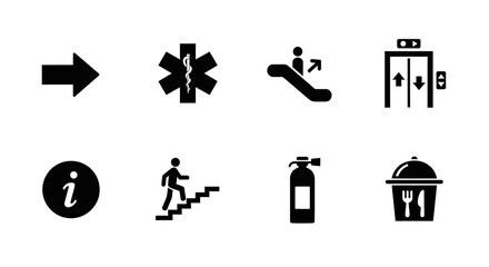 Collection of essential universal pictograms symbolizing public facilities and services