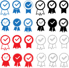 A collection of blue, red, and white check marks. These are symbols of approval or recognition