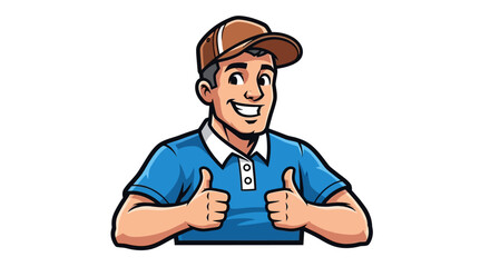 Fototapeta premium Enthusiastic worker illustration with thumbs up gesture and cap for success and approval