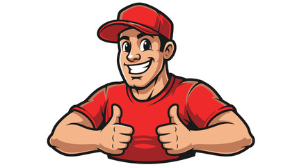 Enthusiastic cartoon character with red cap and shirt giving thumbs up gesture