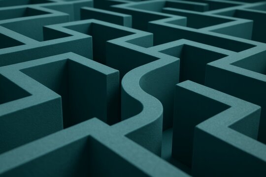 Abstract green maze with a curved path symbolizing business strategy and creative problem-solving in a complex environment. Ai generative. Ai generative