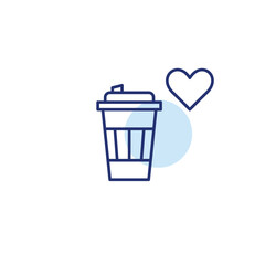Coffee takeaway cup and heart. Favorite brew, tasty blends. Pixel perfect, editable stroke vector icon