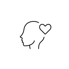 Human head and heart. Empathy and meaningful connection, psychotherapy and support. Pixel perfect, editable stroke vector icon