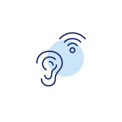 Ear and wi-fi. Voice assistant, wireless audio, sound connectivity. Pixel perfect, editable stroke vector icon