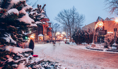 famous Krupowki street in winter in Zakopane  Poland