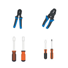 Metal screwdriver set and tool bits with a plastic handle for repair work isolated on white