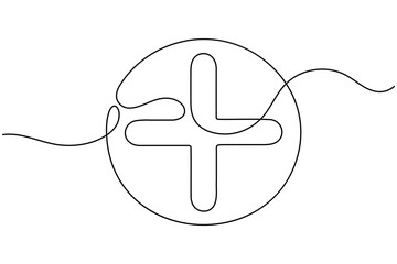 Medical cross continuous one line drawing on white background minimalist health symbol outline vector illustration