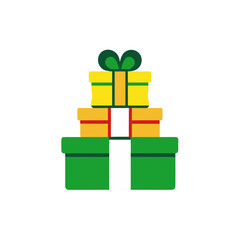 Stacked gifts with ribbon on white ground