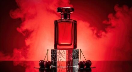 perfume bottle with red background