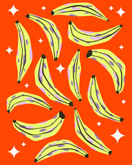 Retro vintage banana orange pattern retro background fabric textile poster print art editable