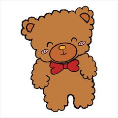 A hand-drawn and colored brown bear celebrating Christmas