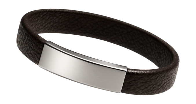 Textured leather bracelet featuring a steel bar accent.