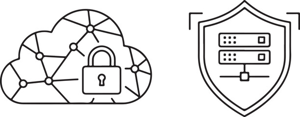 Minimalist Line Art Cloud Network and Server Security Icons